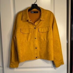Zara Mustard Yellow Suede Button-Up Jacket